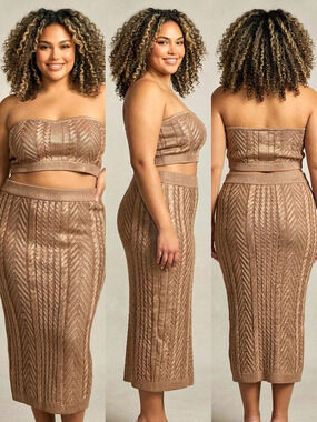 LORAGAL BrownGeometric Midi Skirt Set Size 2XL NWT